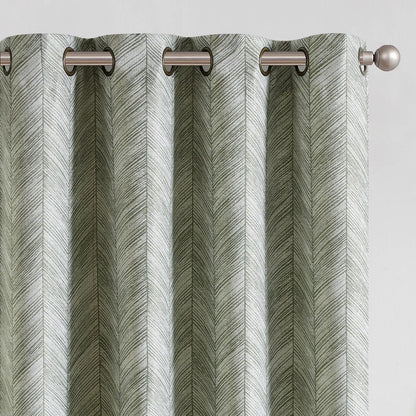 jinchan Sage Green Printed Curtains 96 Inch Length for Living Room Grommet Jacquard Curtains with Herringbone Pattern Green and White Modern Room Darkening Drapes Bedroom Window Curtain Set 2 Panels