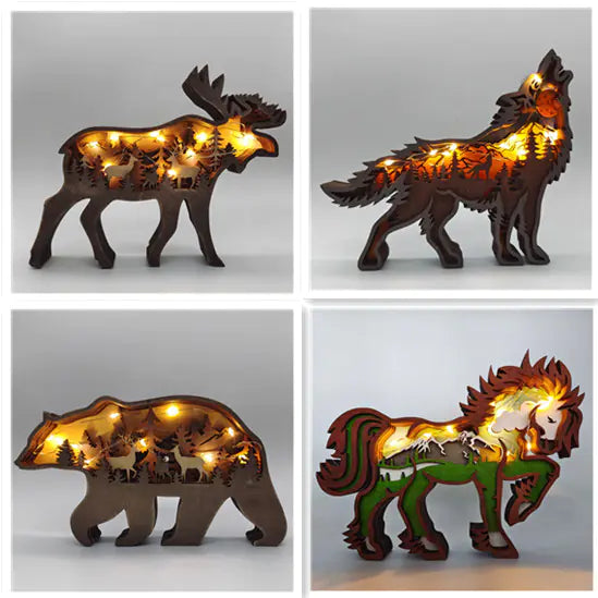 Wooden 3D Animal Carving Christmas Wall Decor