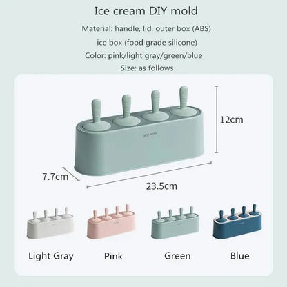 Home Ice Cream Mold Popsicle Tool Silicone 4-hole Popsicle Box Children Dessert Ice Cream Maker Kitchen Tools Diy Ice Cream