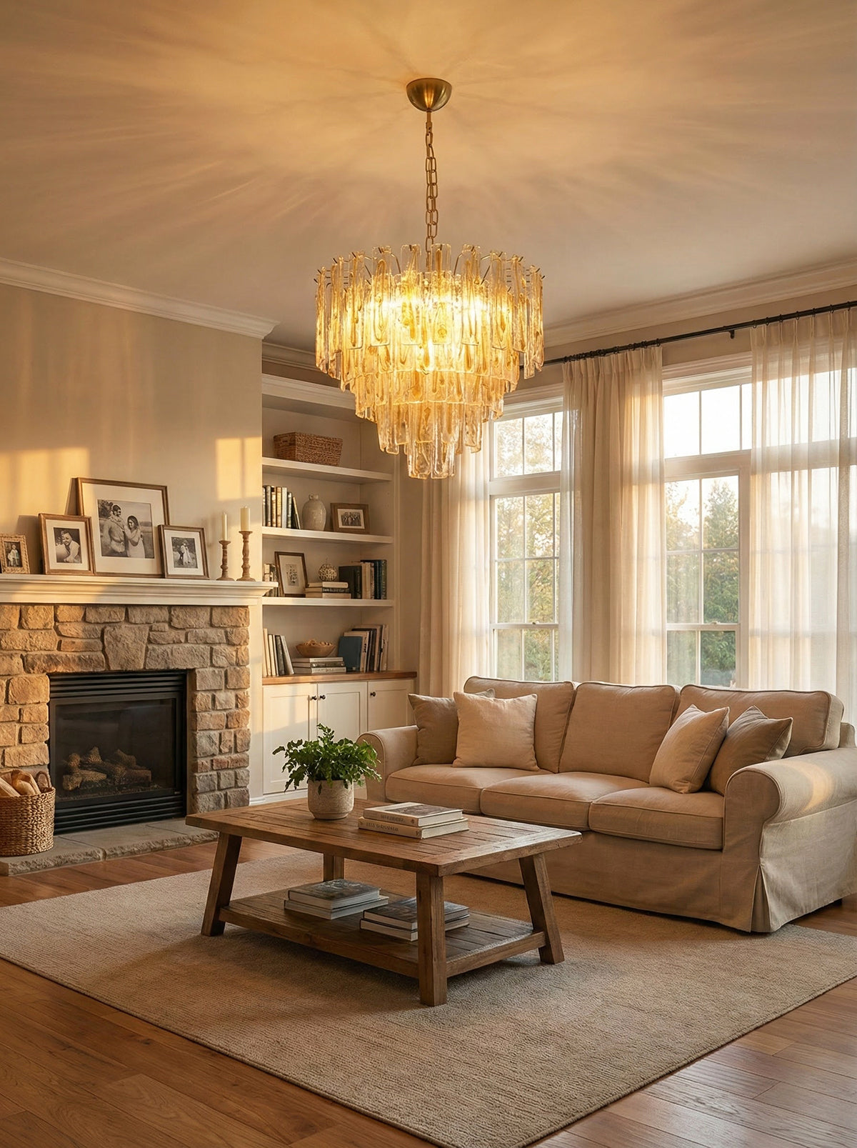 Honey‑Tone Linear Radiance Glass Chandelier