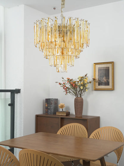 Honey‑Tone Linear Radiance Glass Chandelier