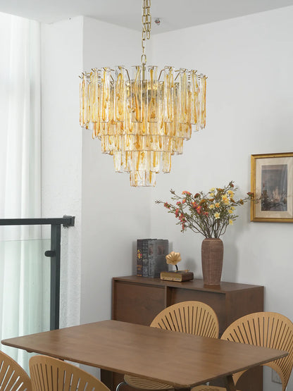 Honey‑Tone Linear Radiance Glass Chandelier