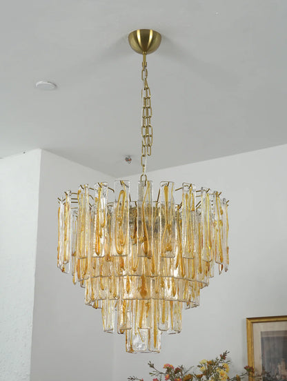 Honey‑Tone Linear Radiance Glass Chandelier
