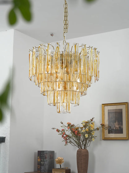 Honey‑Tone Linear Radiance Glass Chandelier