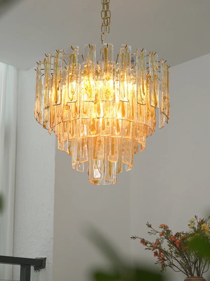 Honey‑Tone Linear Radiance Glass Chandelier