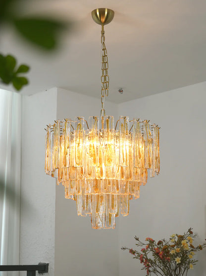 Honey‑Tone Linear Radiance Glass Chandelier