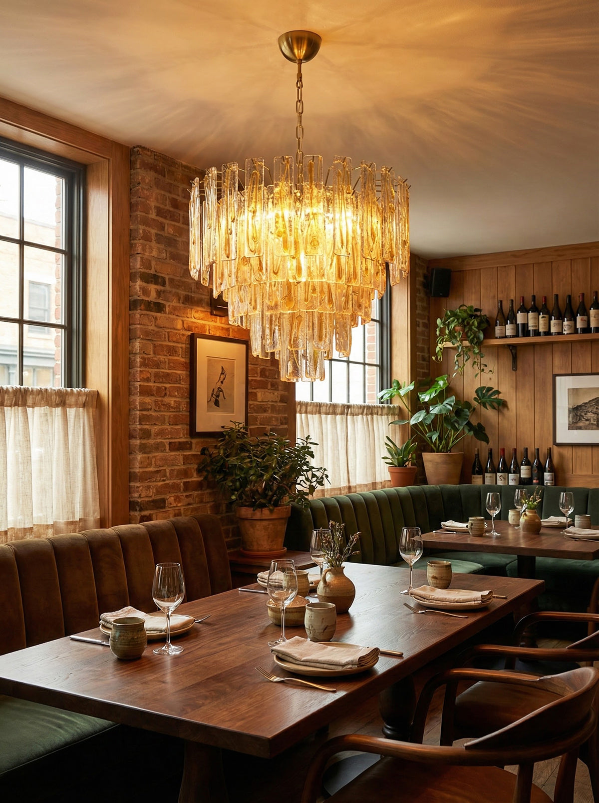 Honey‑Tone Linear Radiance Glass Chandelier