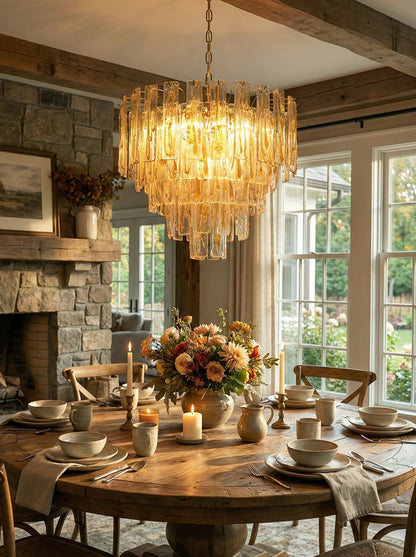 Honey‑Tone Linear Radiance Glass Chandelier