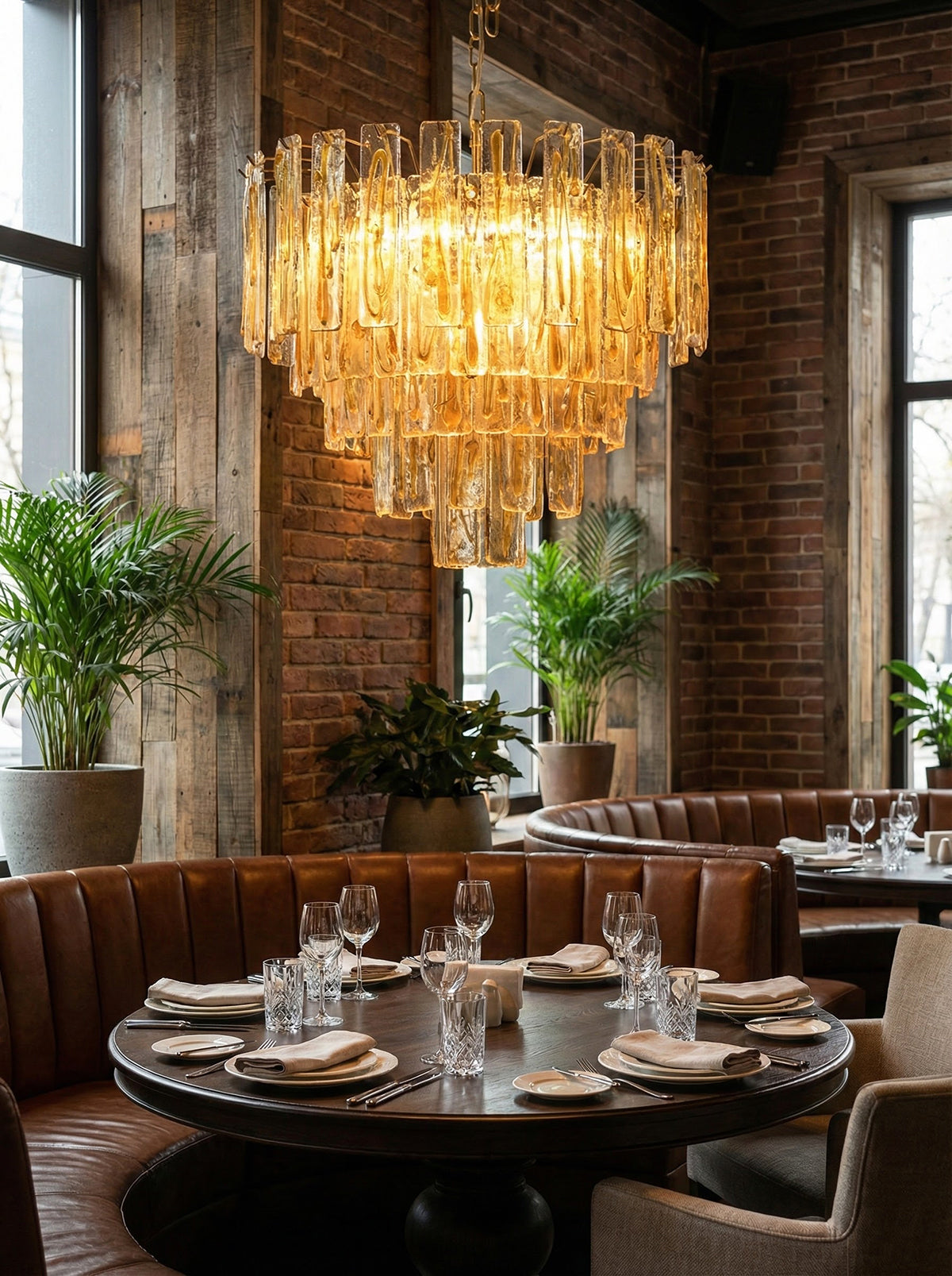 Honey‑Tone Linear Radiance Glass Chandelier