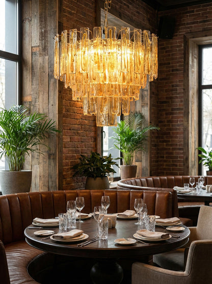 Honey‑Tone Linear Radiance Glass Chandelier