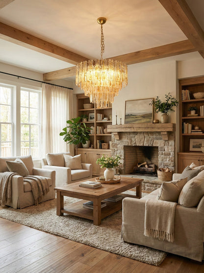 Honey‑Tone Linear Radiance Glass Chandelier