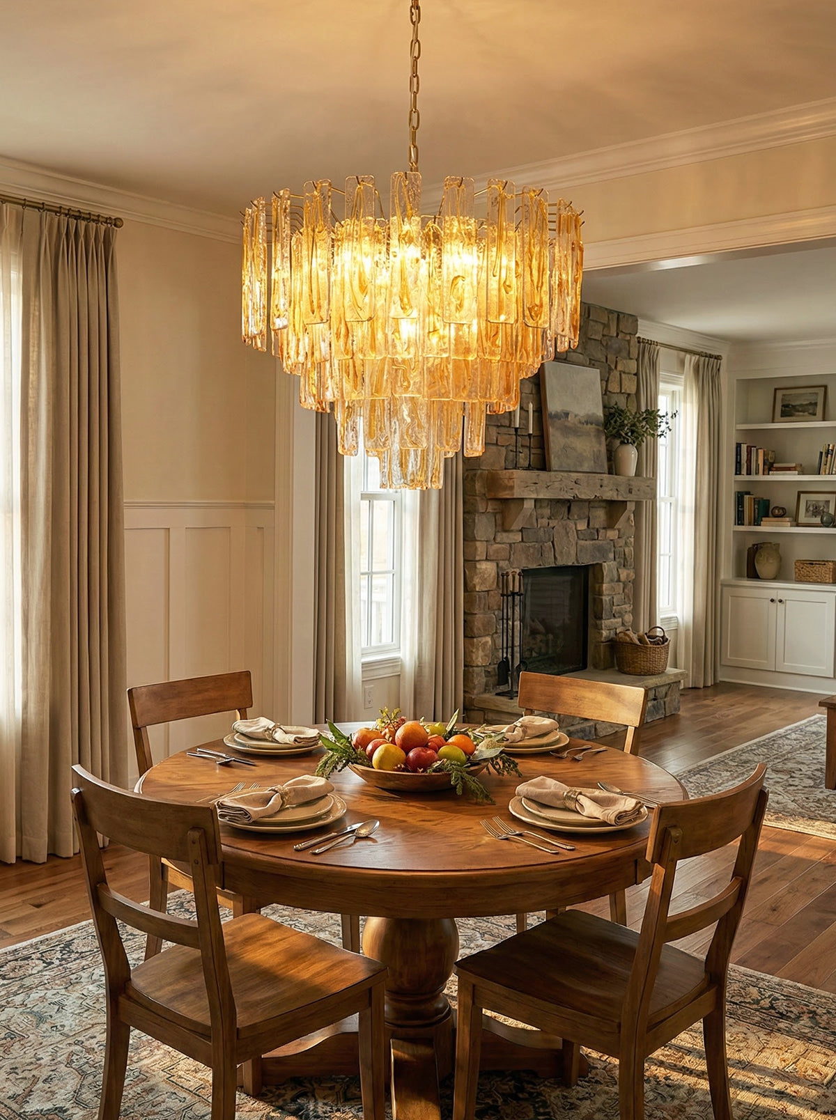 Honey‑Tone Linear Radiance Glass Chandelier