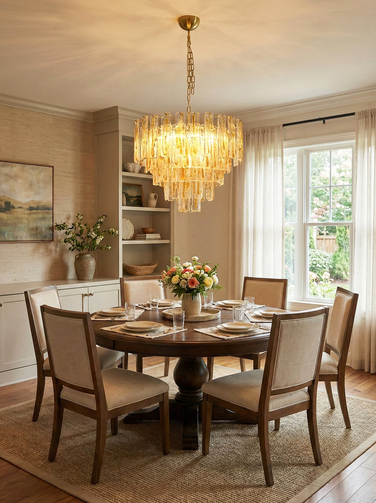 Honey‑Tone Linear Radiance Glass Chandelier