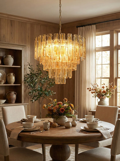 Honey‑Tone Linear Radiance Glass Chandelier