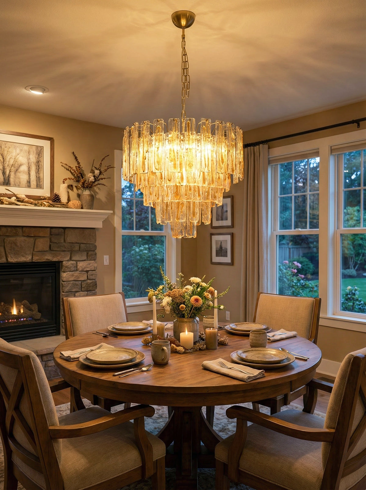 Honey‑Tone Linear Radiance Glass Chandelier