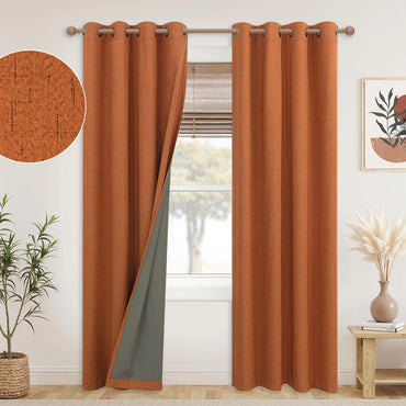 Mrs.Naturall 52x84 Inch Length Burnt Orange Grommet Linen Blackout Curtains