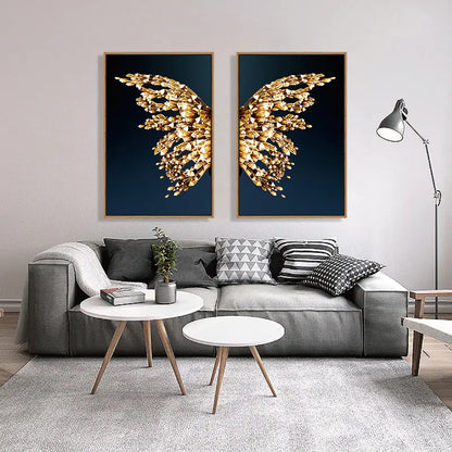Abstract Gold Butterfly Wings Art for Living Room Decor