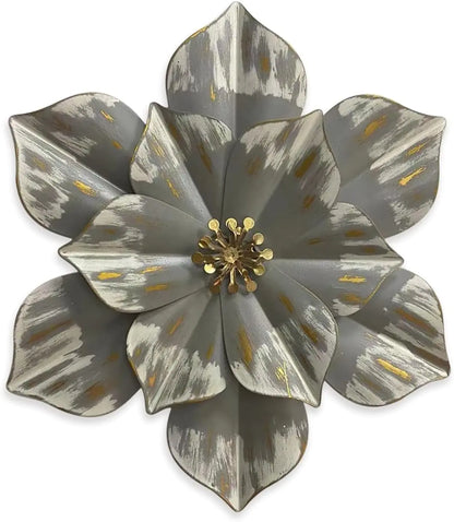 Metal Flower Wall Sculpture 12.5" Rustic Modern Floral Artwork Distressed 3D Layered Iron Flower Wall Hanging Accent for Indoor Kitchen Bedroom Living Room Office OutdoorGarden Patio Decor (Black)