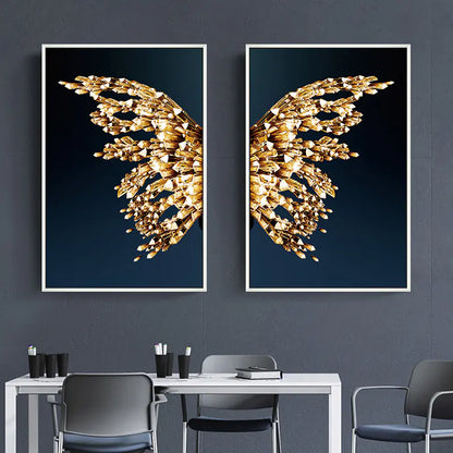 Abstract Gold Butterfly Wings Art for Living Room Decor