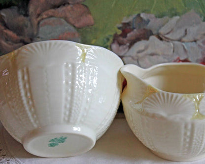 Cut Crystal Creamer and Sugar Bowls: Feather Cut Pattern, Set of Two