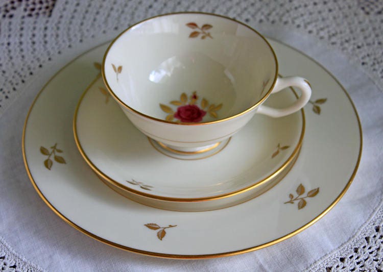 Lenox Tea Cup & Saucer. Creamy White with Gold Rim Tea or Coffee Set. Olympia by Lenox. Porcelain Made in the USA.