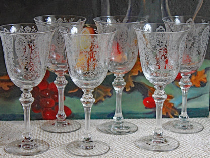 Vintage Heisey Danish Princess Cut Crystal Wine or Water Goblets. Set of 8 Stemware. Beautiful Shimmer & Ping. Wedding Gift. Housewarming.