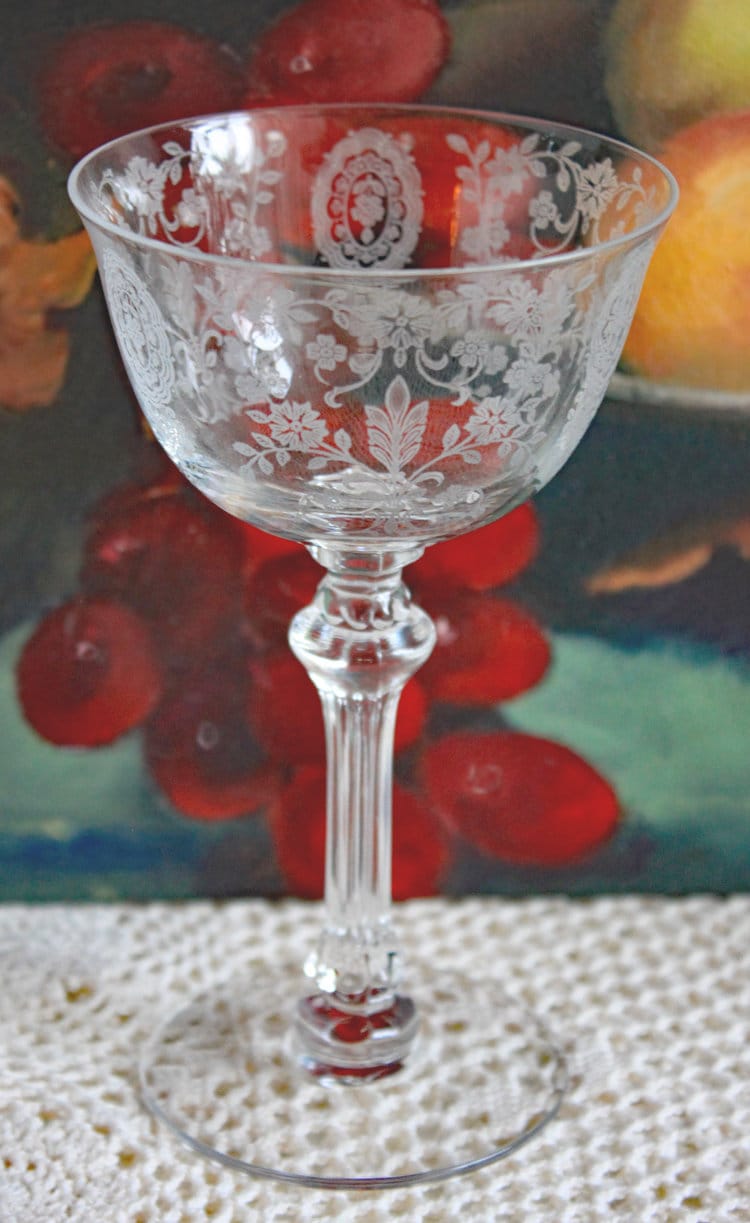 Tiffin-Franciscan Wine Goblets. Etched June Night Pattern. Collectible Stemware. Set of 6. Modern Farmhouse. French Country. House Beautiful