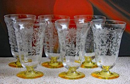 Vintage Fostoria Topaz Claret Glasses, Light Yellow Stemware, Set of Two