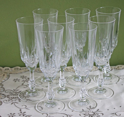 Vintage Crystal Stemware Glasses - Set of 8, Ornate Stem Barware