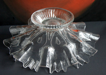 Vintage Depression Glass Bowl, Cabinet Display, Ruffled Edge