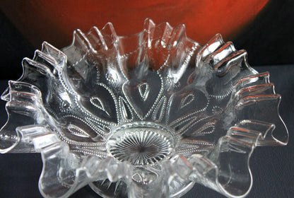 Vintage Depression Glass Bowl, Cabinet Display, Ruffled Edge