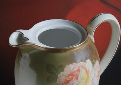 Bavarian Coffee Pot by Schwartzburg with Yellow Roses on Green Background