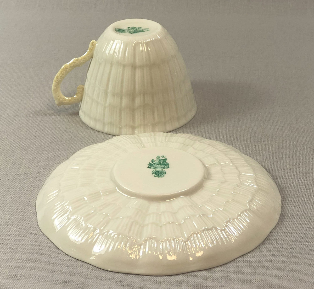 Antique Belleek Cup and Saucer, Sea Shell Pattern Porcelain Tea Set