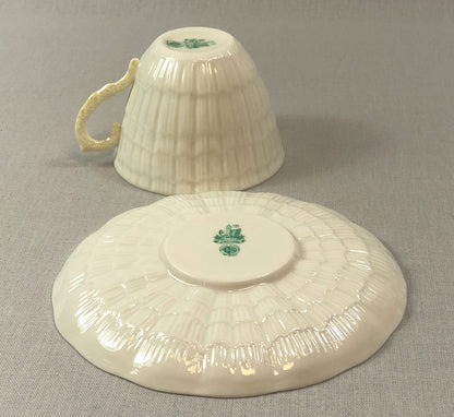 Antique Belleek Cup and Saucer, Sea Shell Pattern Porcelain Tea Set