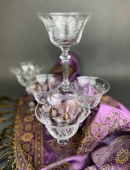 Antique Tiffin Franciscan Champagne Glasses in Cherokee Rose Pattern - Set of 6