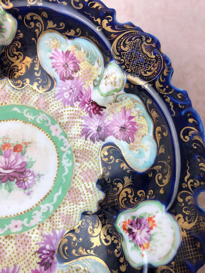 Antique Bowl with Stand - Intricate Hand Decorated Dish with 22K Gold