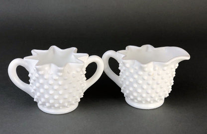 Vintage Milk Glass Creamer, Hobnail Scalloped Sauce Dish