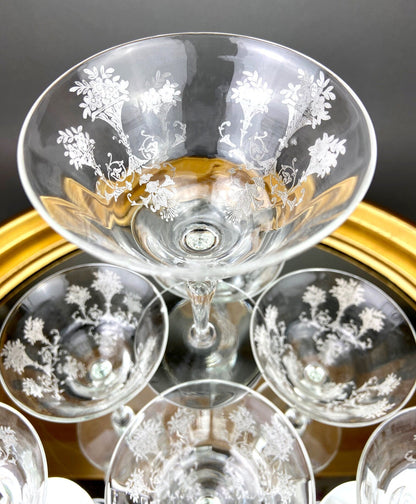 Vintage Morgantown Mayfair Etched Liquor Stemware, Set of 8