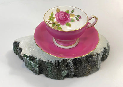 Vintage Cup and Saucer by Staffordshire, England. Hand Painted Tea Set Signed by Artist.