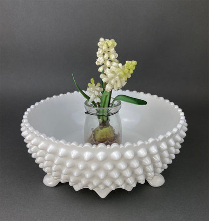 Vintage Milk Glass Bowl, Reticulated Lace Rim, White Table Centerpiece