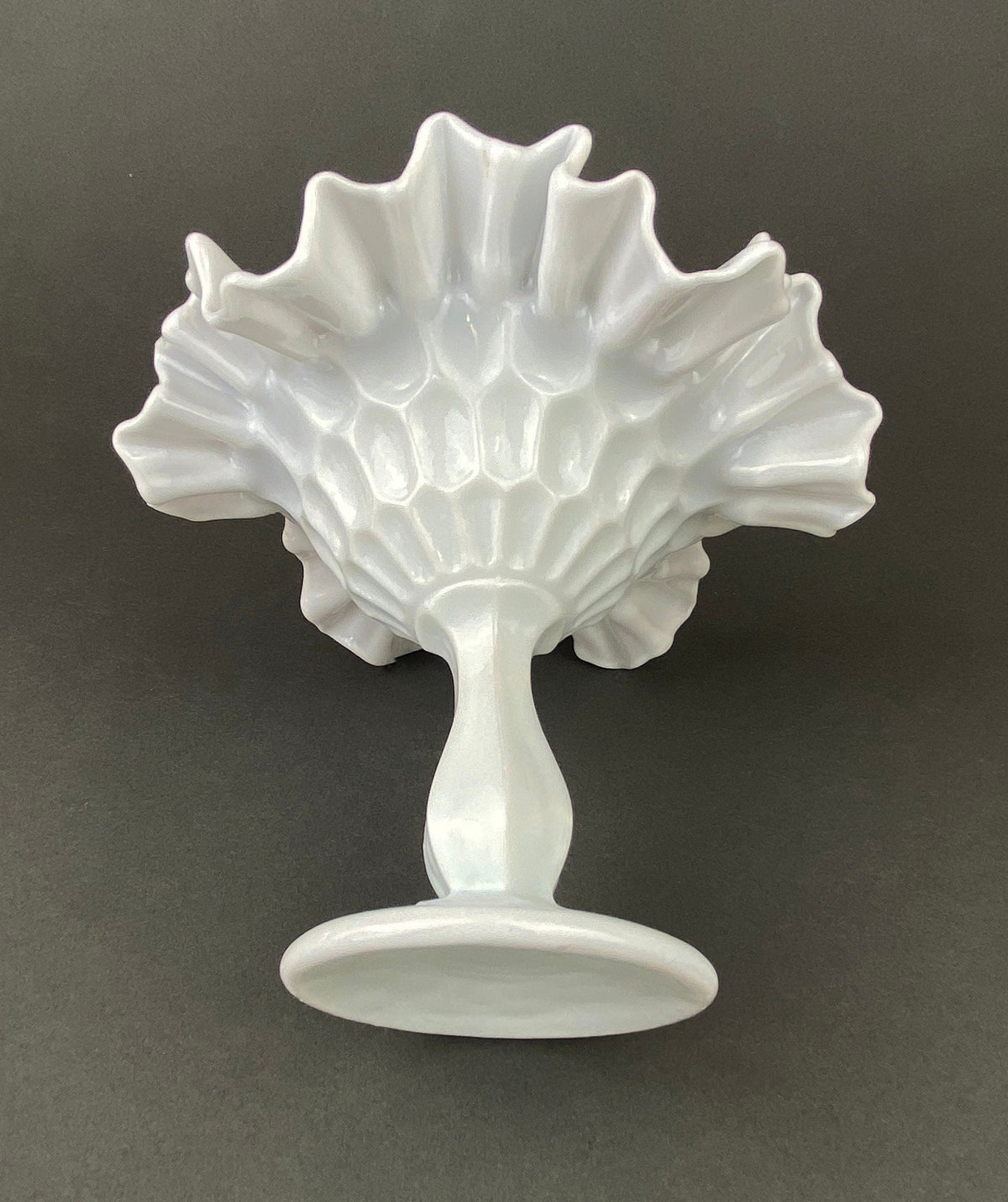 Vintage Fenton Milk Glass Candy Dish, Hobnail Ruffled Trinket Bowl