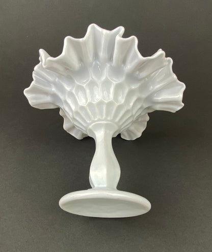 Vintage Fenton Milk Glass Candy Dish, Hobnail Ruffled Trinket Bowl