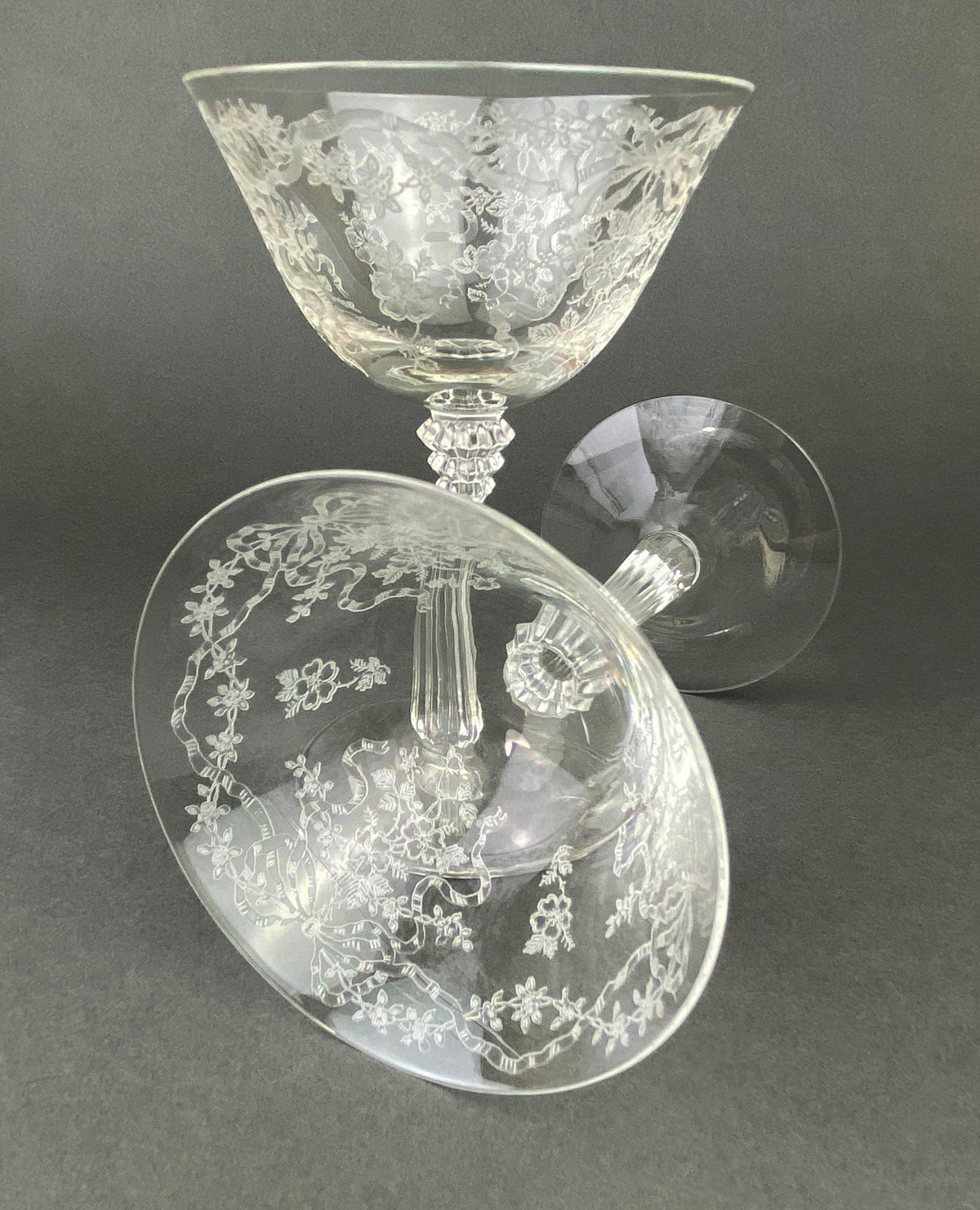 Vintage Fostoria Champagne Glasses, Set of 6 Etched Crystal Stemware
