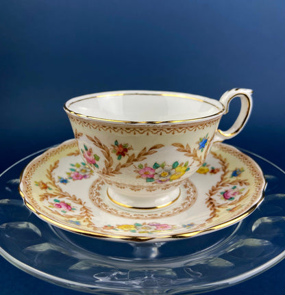 Vintage Grosvenor Fine Bone China Teacup and Saucer - Mint Green Floral