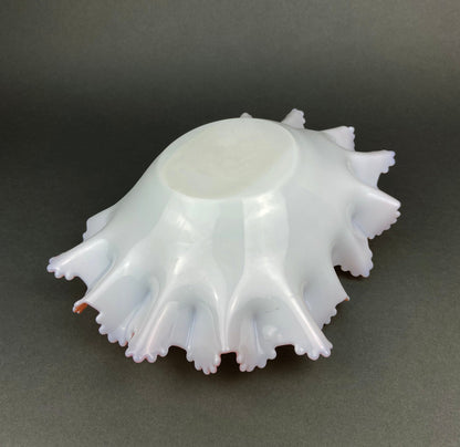Vintage Opalescent Glass Bowl, Peach Ruffled Edge Collectible