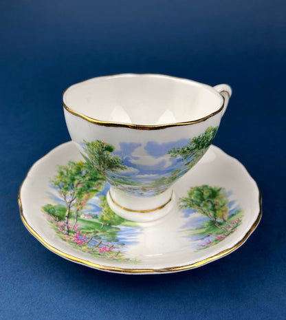 Crown Staffordshire Ellesmere Tea Cup and Saucer. Amazing Set with Repousse Detail ing, Number 14962 .