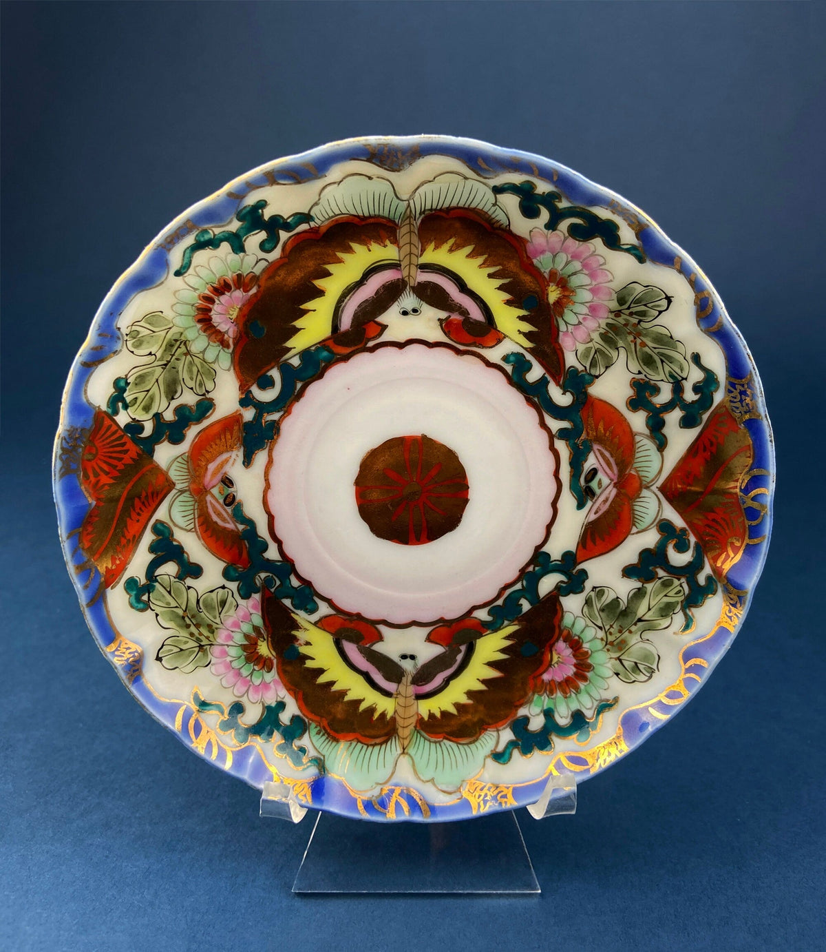 Antique Hand Painted Tea Cup - Asian Motif with June Moth Pattern