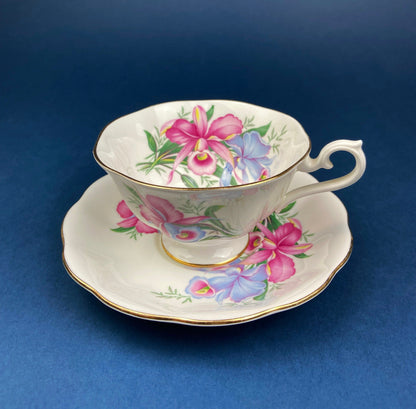 Vintage Royal Albert Orchid Tea Cup and Saucer, Fine Bone China