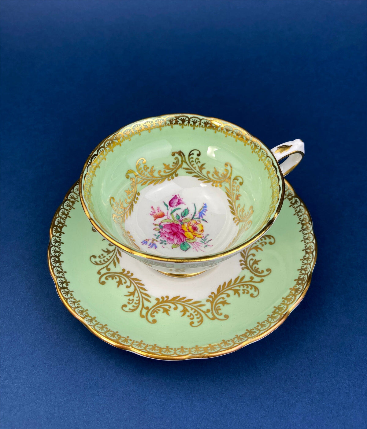 Vintage Colclough Fine Bone China Tea Cup and Saucer, Hand Painted Pastoral Scene