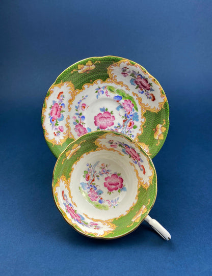 Vintage Foley Fine Bone China Tea Cup & Saucer, Mint Green Floral, Made in England